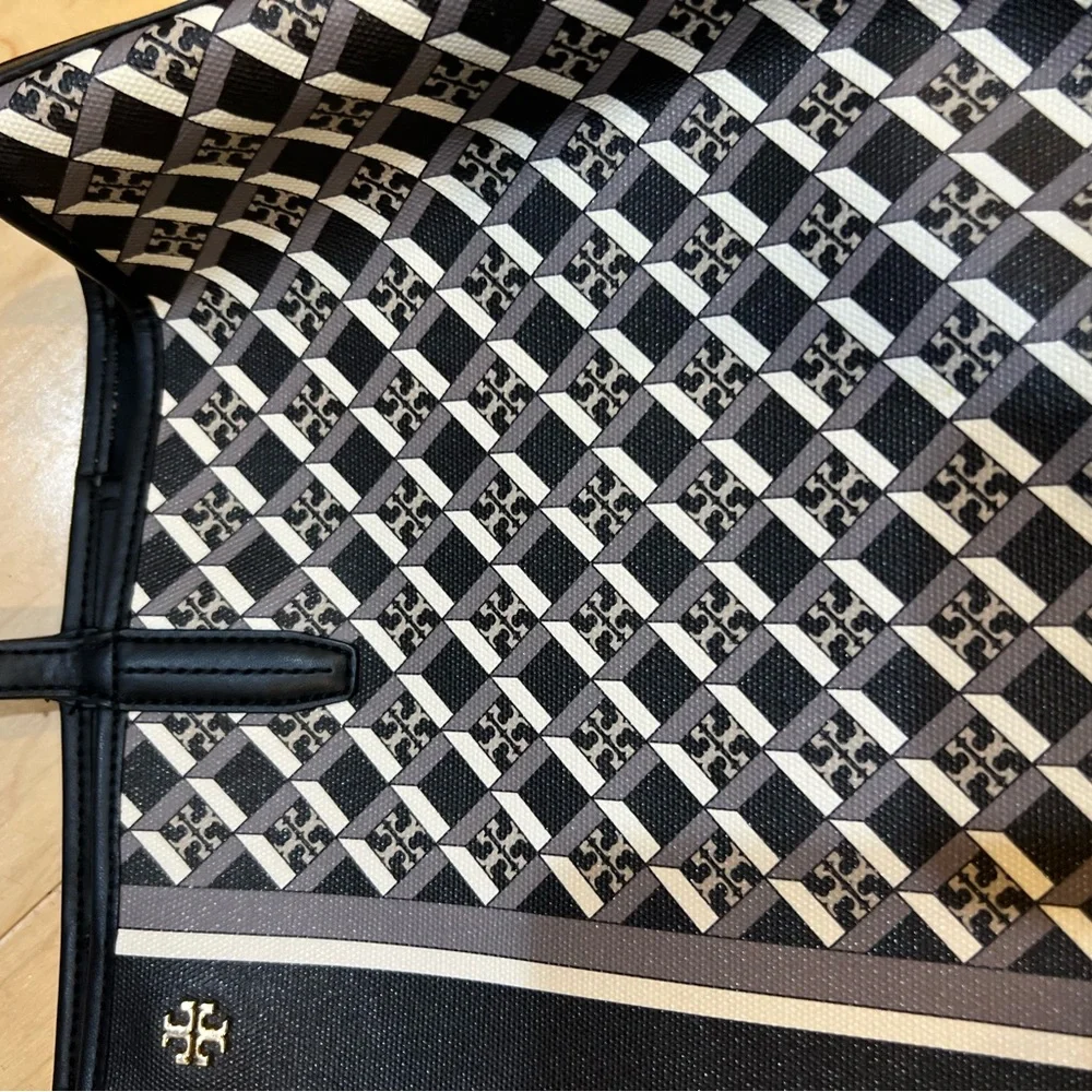 Tory Burch Black & White Geometric Logo Tote